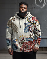 Men's Plus Size Floral Pattern Zip Hoodie